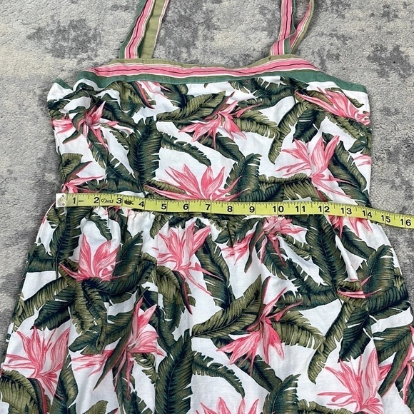 Loft Paradise Tropical Palm Tiered Maxi Dress Linen Hawaii Pink Green White Sz 4 - Picture 9 of 13